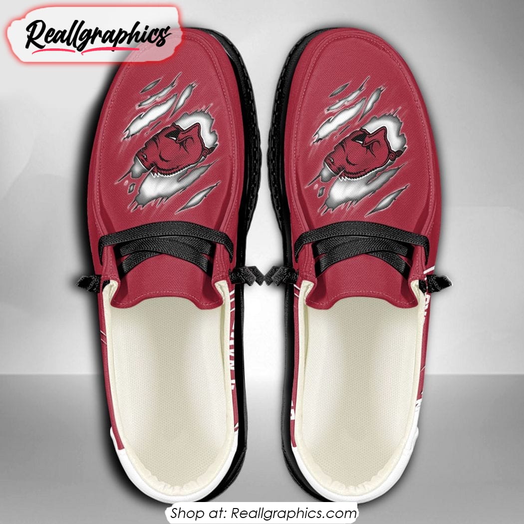 Personalized NCAA Arkansas Razorbacks Broken Wall Hey Dude Shoes