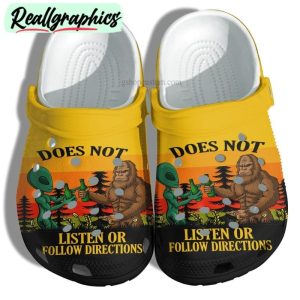 funny-bigfoot-alien-drink-party-vintage-shoes-camping-does-not-listen-or-follow-directions-shoes-croc-clog