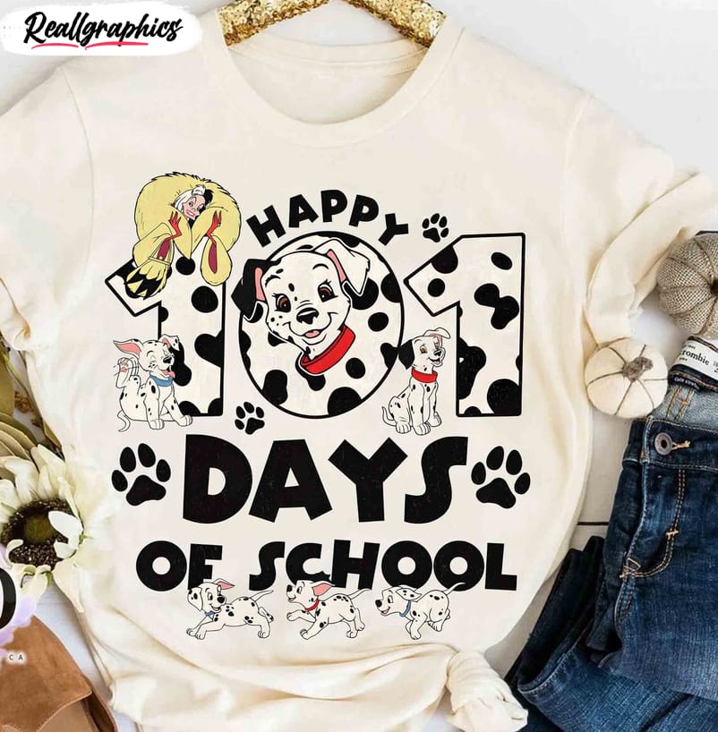 Happy 101 Days Of School Vintage T Shirt, Cute 101 Dalmatian Shirt Short Sleeve Happy 101 Days Of School Vintage T Shirt, Cute 101 Dalmatian Shirt Short Sleeve