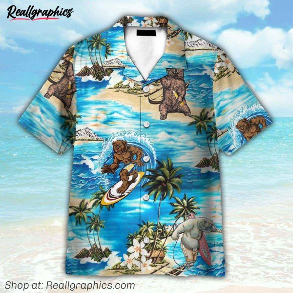 love bear summer vibe funny button's up shirts hawaiian shirt