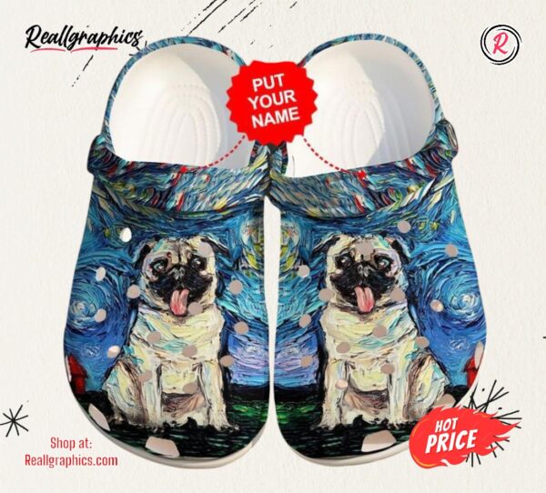 dog pug starry night custom unisex classic crocs