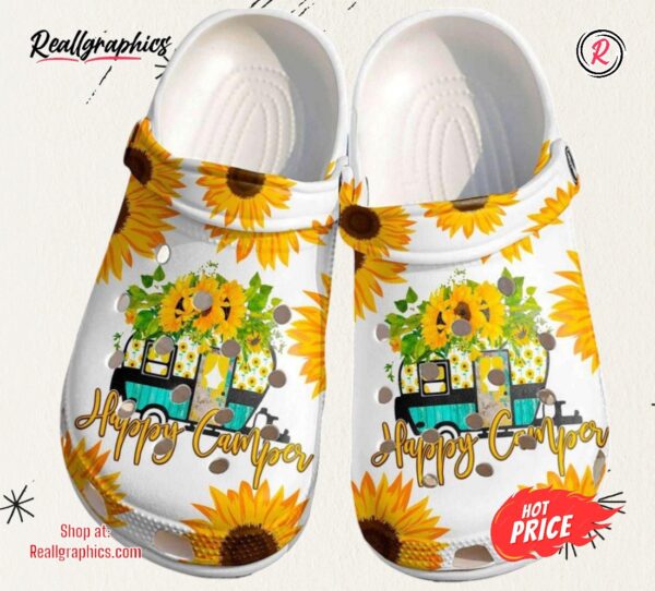 happy camper sunflower classic crocs shoes