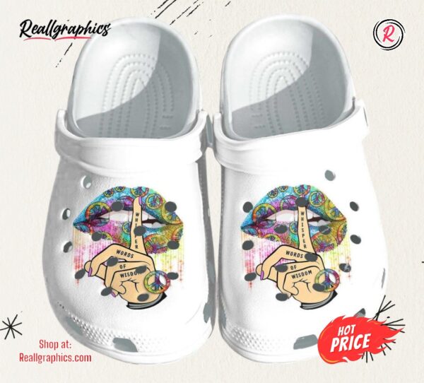 hippe rainbow lip peace shoes hippie girl whisper words croc shoes gifts women girls