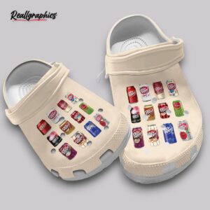 dr. pepper crocs - fluffy soda print unisex classic clogs