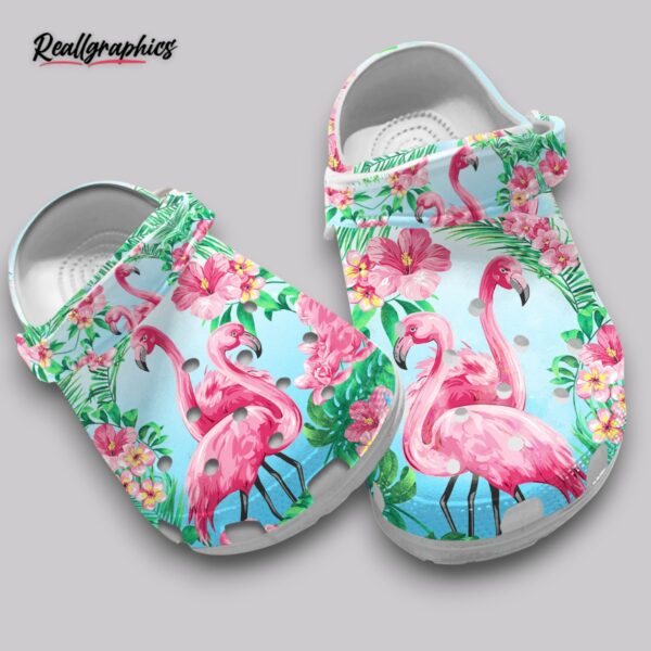 flamingo print clogs - light blue tropical shoes