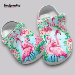 flamingo print clogs - light blue tropical shoes