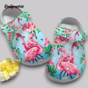 flamingo print clogs - light blue tropical shoes