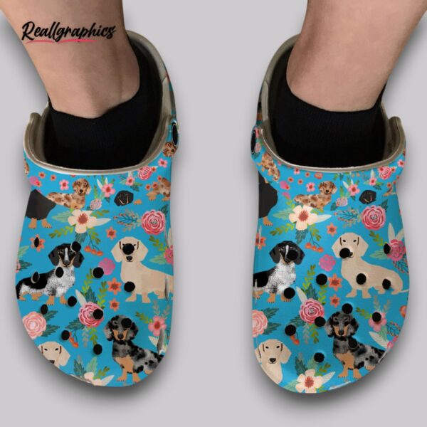 floral dachshund clogs - women's cute wiener dog print shoes