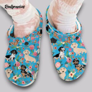 floral dachshund clogs - women's cute wiener dog print shoes
