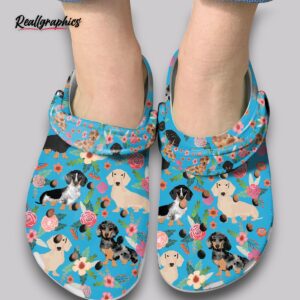 floral dachshund clogs - women's cute wiener dog print shoes