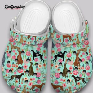 floral greyhound print clogs