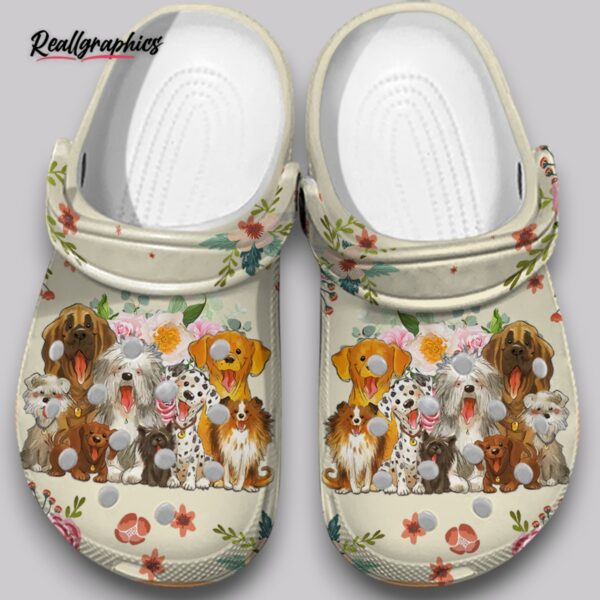 flower print clogs for women, cute dog design shoes