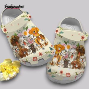 flower print clogs for women, cute dog design shoes