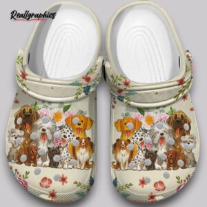 flower print clogs for women, cute dog design shoes