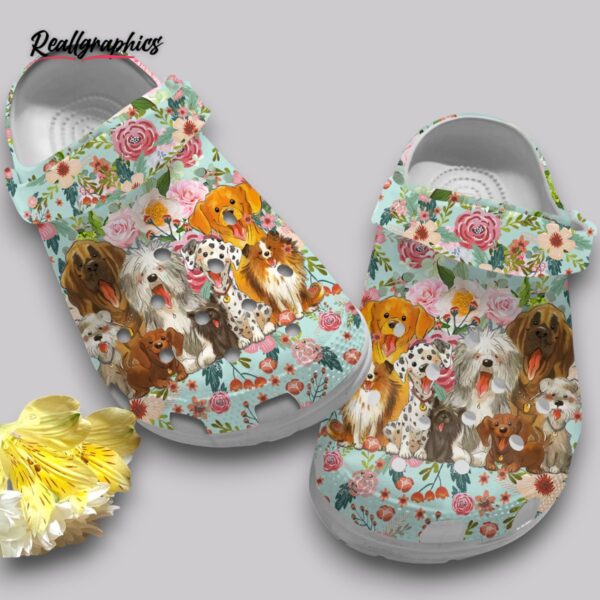 flower print clogs - mint dog pattern shoes