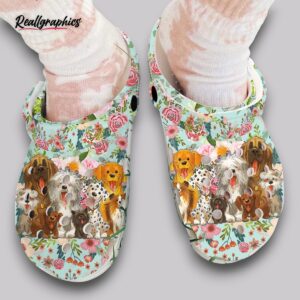 flower print clogs - mint dog pattern shoes