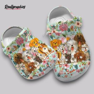 flower print clogs - mint dog pattern shoes