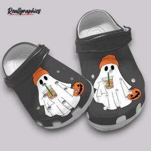 ghost coffee crocs - unisex classic clogs - spooky cute shoes