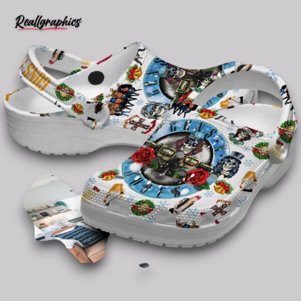 gun & roses christmas crocs - white classic clogs