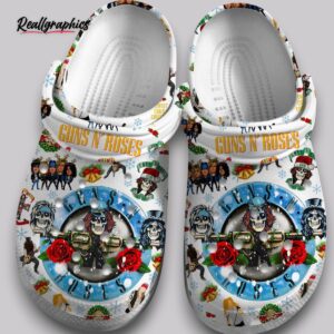gun & roses christmas crocs - white classic clogs