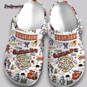gunsmoke christmas crocs - classic white clogs, western holiday shoes