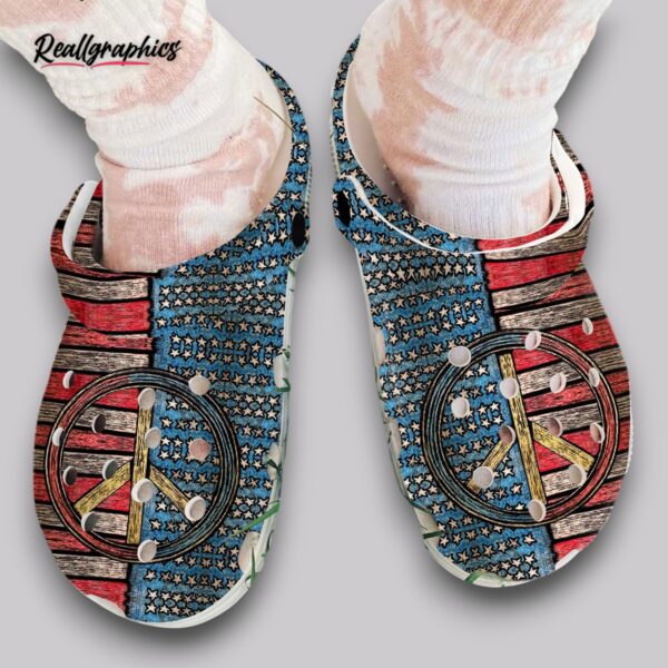 hippie clogs - usa flag peace sign design - patriotic shoes