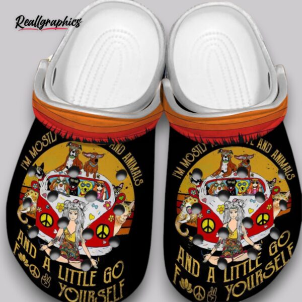 hippie girl & dog clogs - boho floral women's shoes