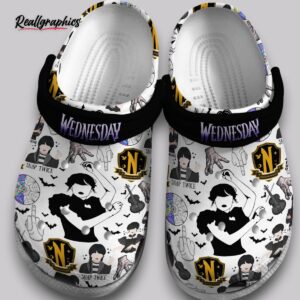 horror movie clogs - wednesday black & white print - kids & adults
