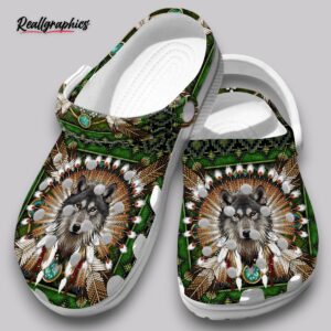 indigenous wolf print clogs - native style comfort shoes