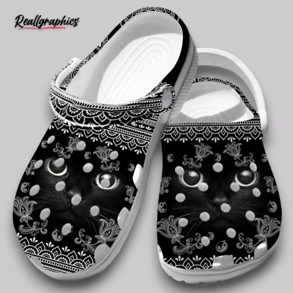 kitten clogs - black shoes with cute cat print