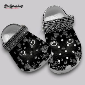 kitten clogs - black shoes with cute cat print