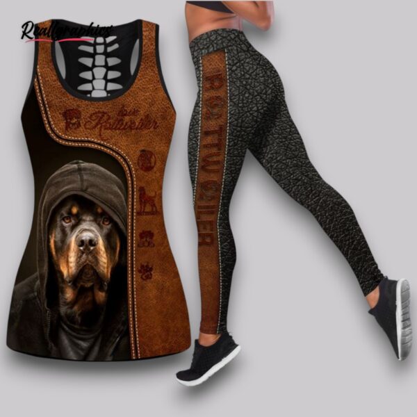 love rottweiler brown pattern combo leggings and hollow tank top