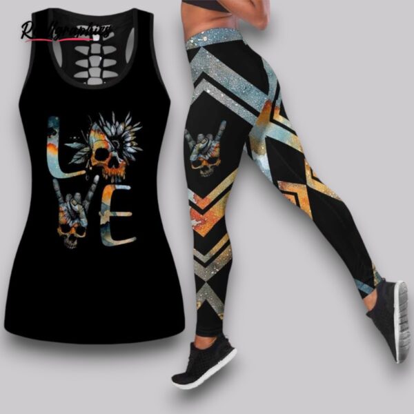 love skull tattoo combo leggings and hollow tank top