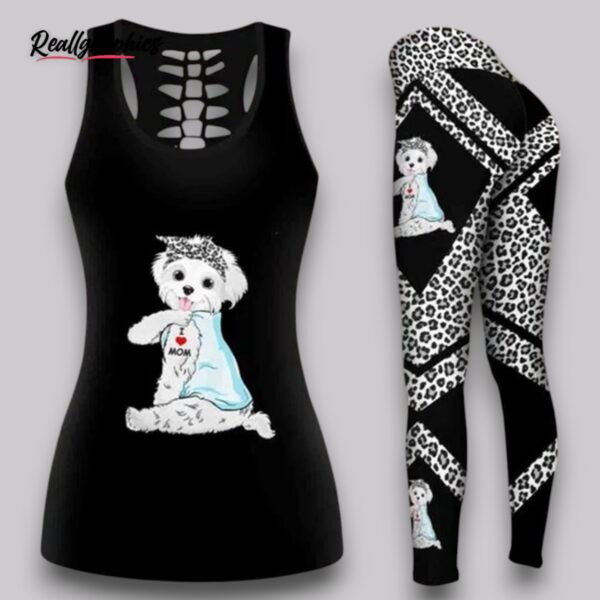 maltipoo dog wear blue shirt combo leggings and hollow tank top