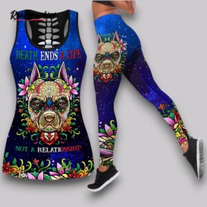 mexican sugar skull pitbull combo leggings and hollow tank top