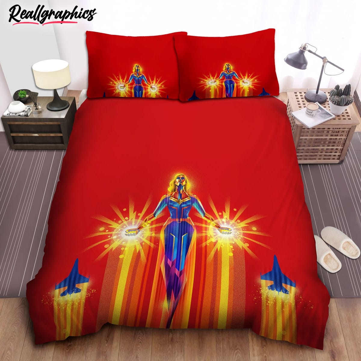 Captain Marvel Flying Along With The Air Force Digital Illustration Bedding Set Captain Marvel Flying Along With The Air Force Digital Illustration Bedding Set