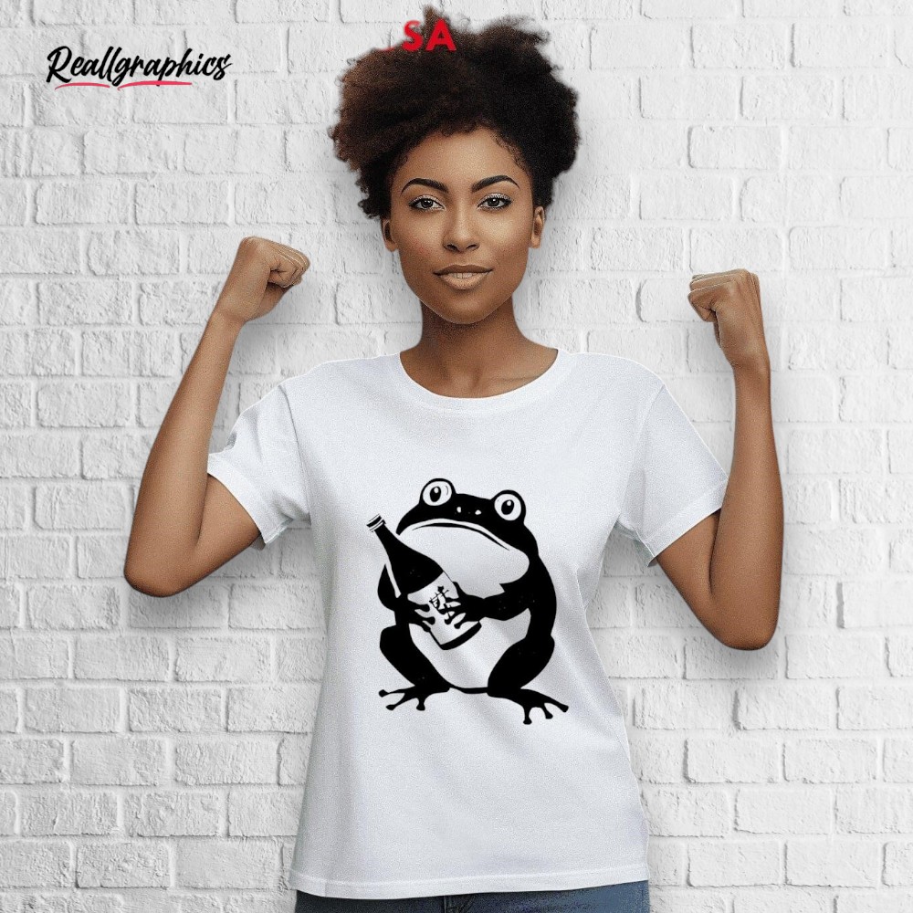 Frog Holding Wine Washed Shirt Frog Holding Wine Washed Shirt