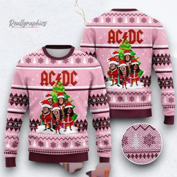 ACDC Cute Chibi Member Pink Color Ugly Christmas Sweater