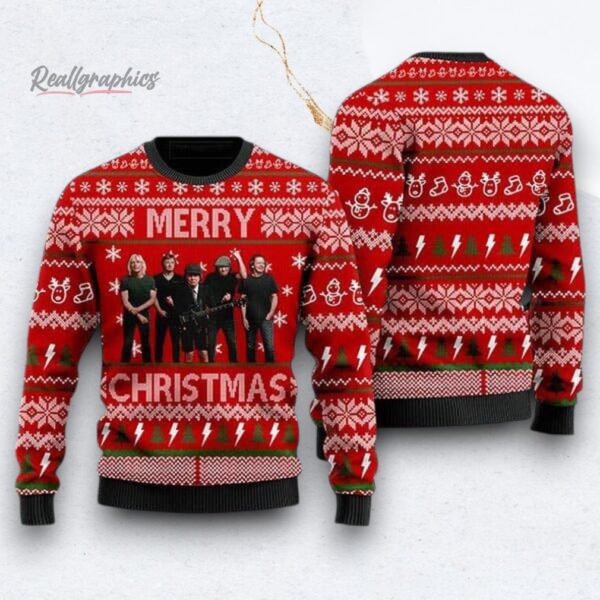 ACDC Merry Christmas Red and White Ugly Christmas Sweater