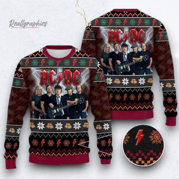ACDC Rock Band Team Member With Xmas Pattern Ugly Christmas Sweater