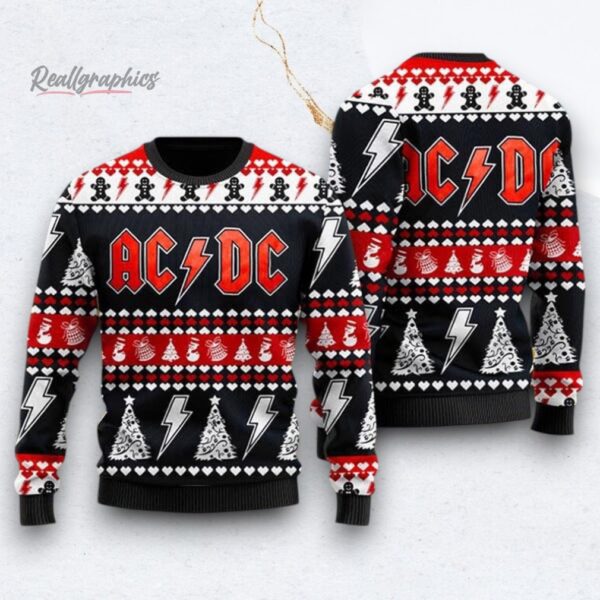 ACDC White Tree Christmas And Thunder Ugly Chirstmas Sweater