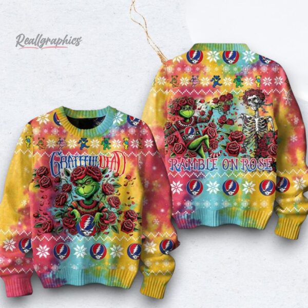 Grateful Dead Ramble On Rose The Grinch Christmas Ugly Sweater