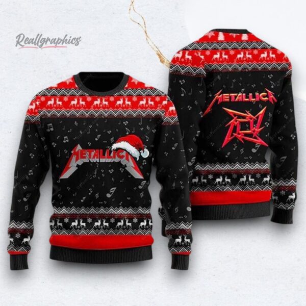 Metallica Band Logo With Santa Hat Ugly Christmas Sweater