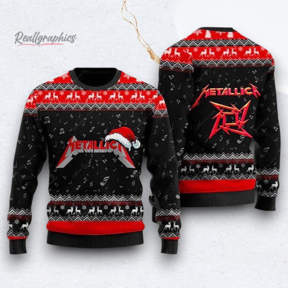 Metallica Band Logo With Santa Hat Ugly Christmas Sweater Metallica Band Logo With Santa Hat Ugly Christmas Sweater