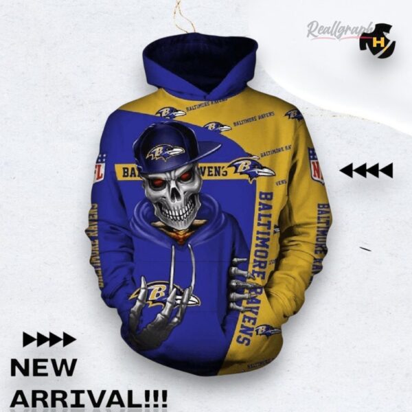 Nfl Baltimore Ravens X Skull Of Death Halloween 3D All Over Hoodie