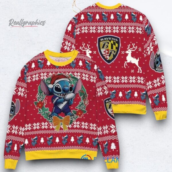 NFL Baltimore Ravens x Stitch Ugly Christmas Sweater