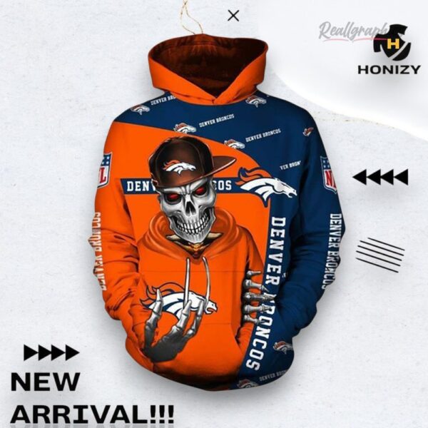 Nfl Denver Broncos X Skull Of Death Halloween 3D All Over Hoodie