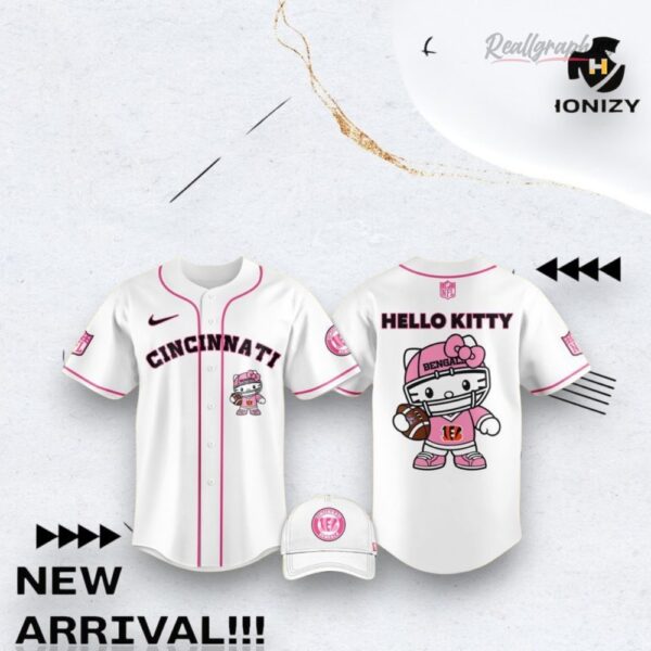 Nfl Football Cincinnati Bengals Hello Kitty White Baseball Baseball Jersey Shirt Style