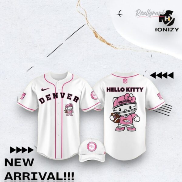 Nfl Football Denver Broncos Hello Kitty White Baseball Baseball Jersey Shirt Style