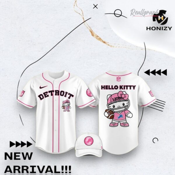 Nfl Football Detroit Lions Hello Kitty White Baseball Baseball Jersey Shirt Style